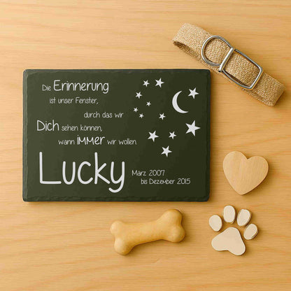 Gedenktafel personalisiert für Tiere aus Schiefer - Motiv "Erinnerungen"