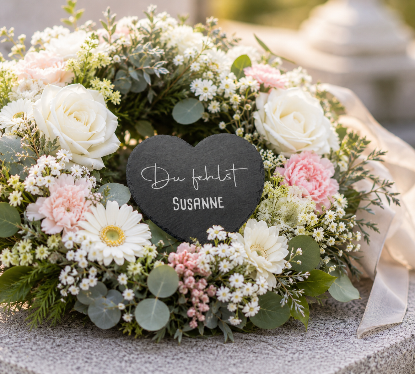 Kleine Schieferherzen mit Namen und Spruch personalisiert - "Du fehlst"