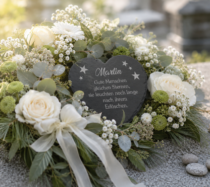 Kleine Schieferherzen mit Namen und Spruch personalisiert - „Gute Menschen…“
