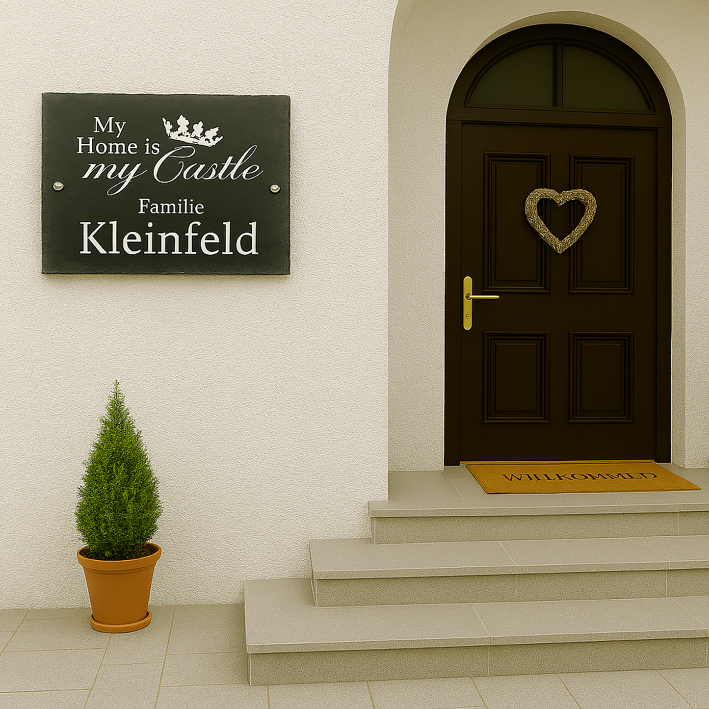 Türschild personalisiert mit Namen aus Schiefer - Motiv "Krone"
