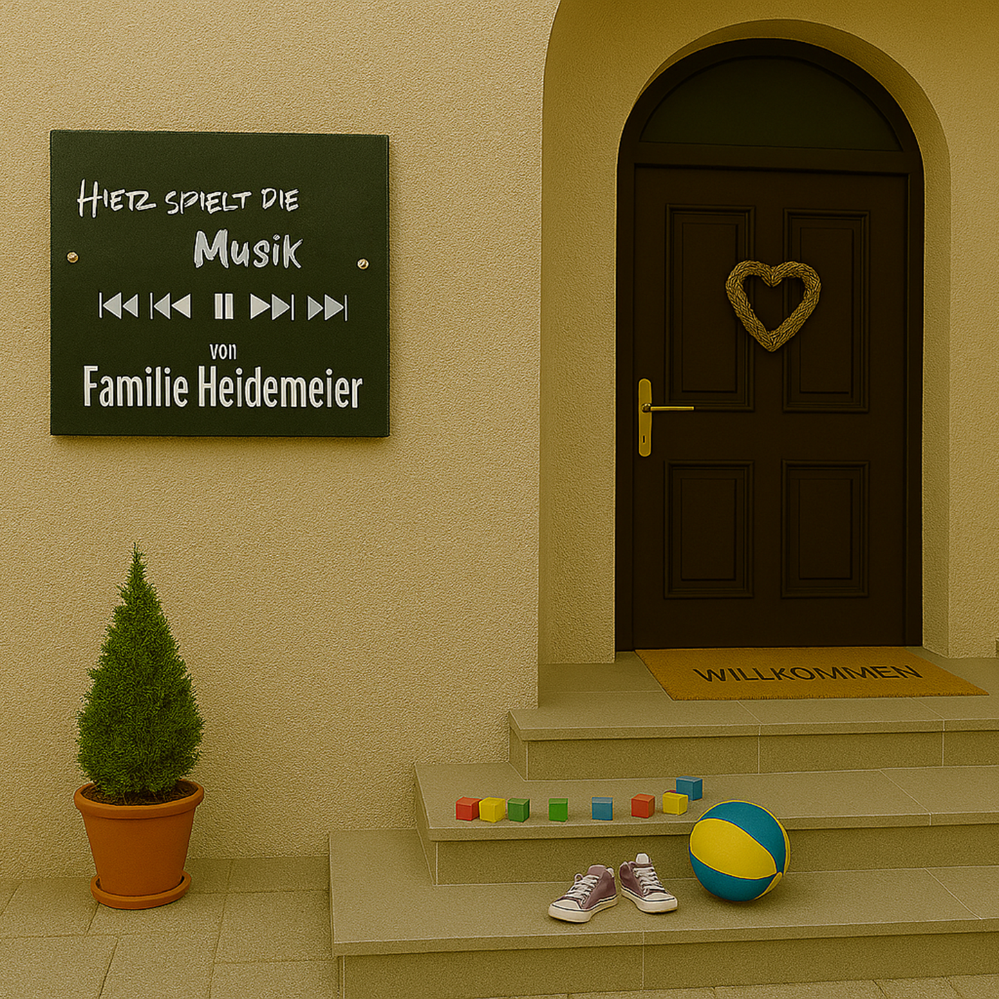 Türschild personalisiert mit Namen aus Schiefer - Motiv "Musik"