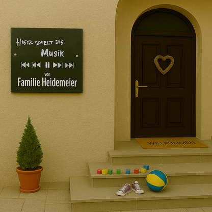 Türschild personalisiert mit Namen aus Schiefer - Motiv "Musik"