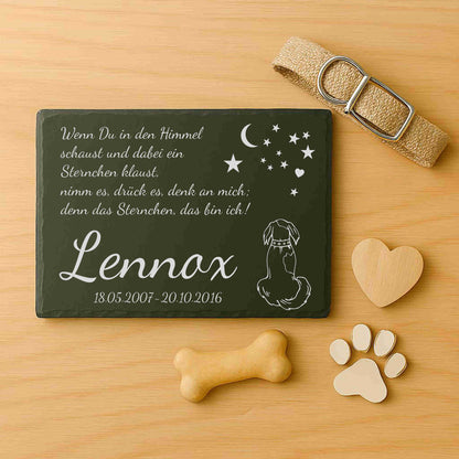 Gedenktafel personalisiert für Tiere aus Schiefer - Motiv "Hundehimmel"
